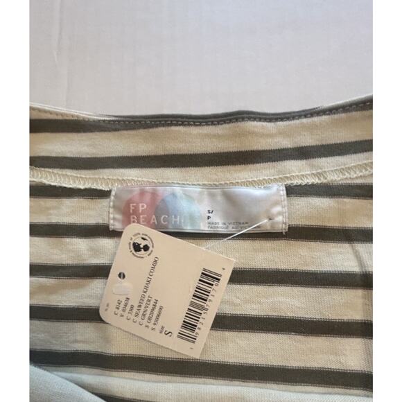 Free People Charlie Mini Dress Striped Seaweed Khaki Oversized Size Small NWT - Picture 15 of 15